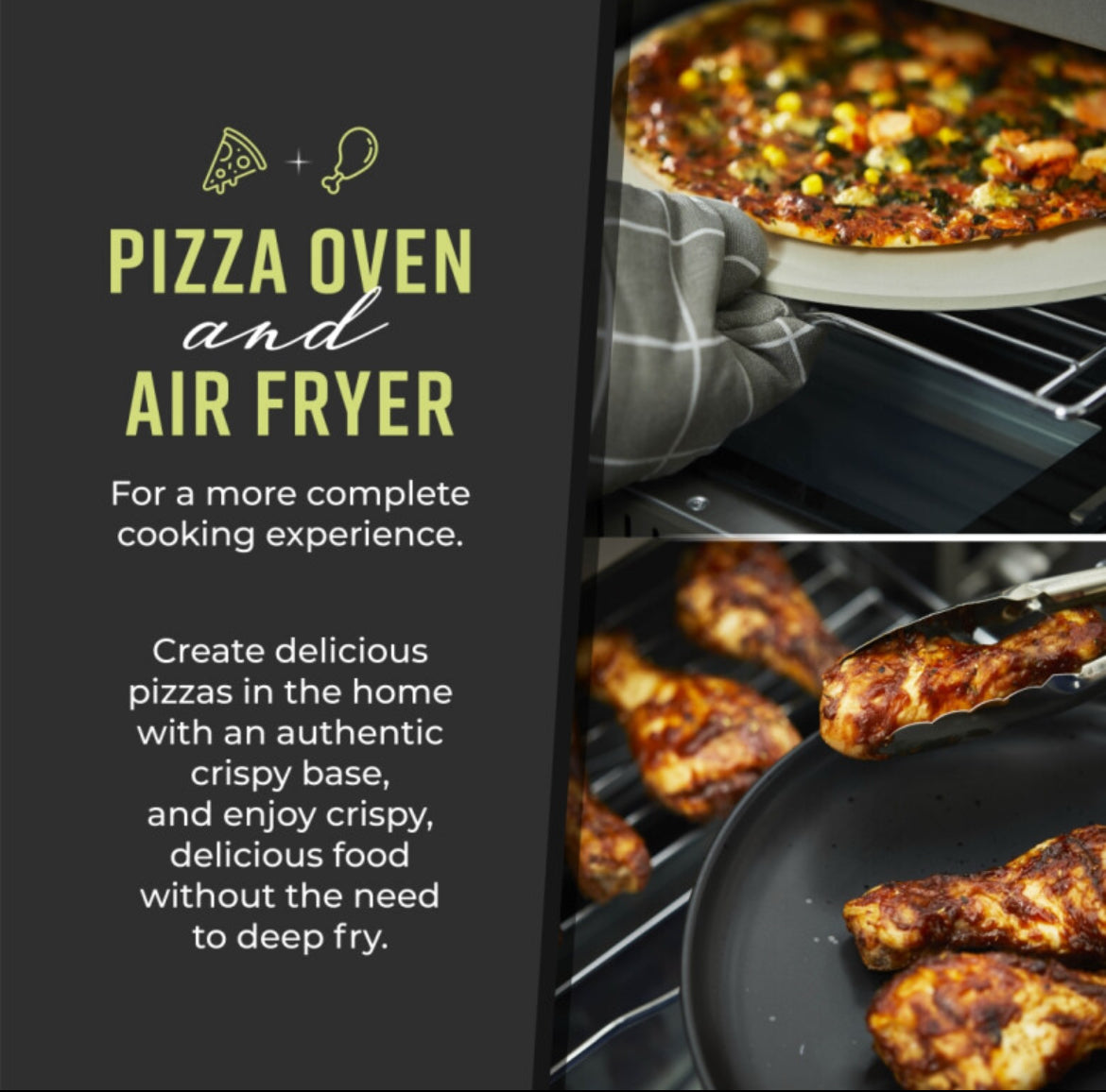 Tower T17141 Elite Pizza Oven with 5 High Temperature Programs, 15 Cooking Functions, Turbo Crisper, 18L, 2000W, Grey & Chrome