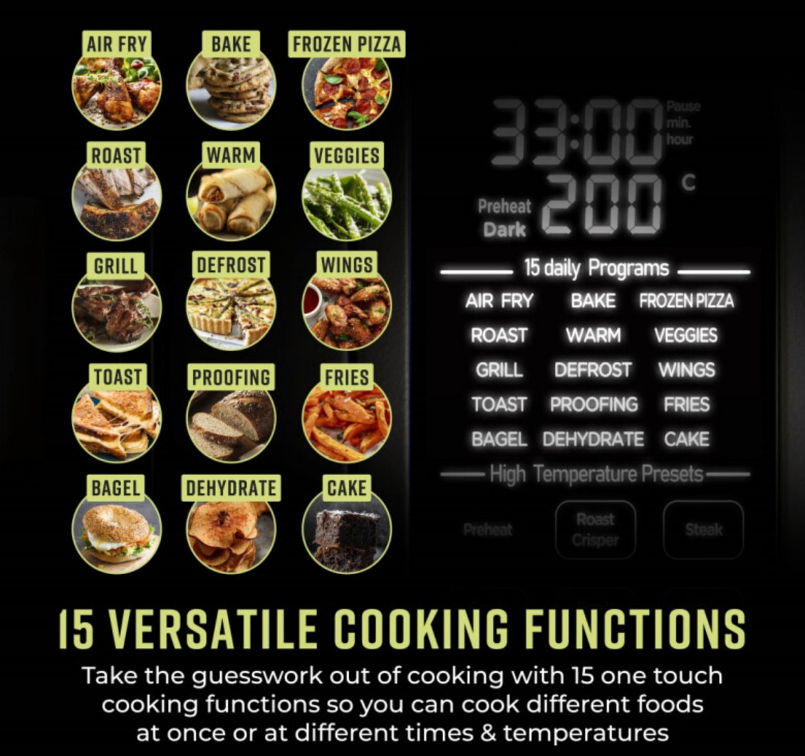 Tower T17141 Elite Pizza Oven with 5 High Temperature Programs, 15 Cooking Functions, Turbo Crisper, 18L, 2000W, Grey & Chrome