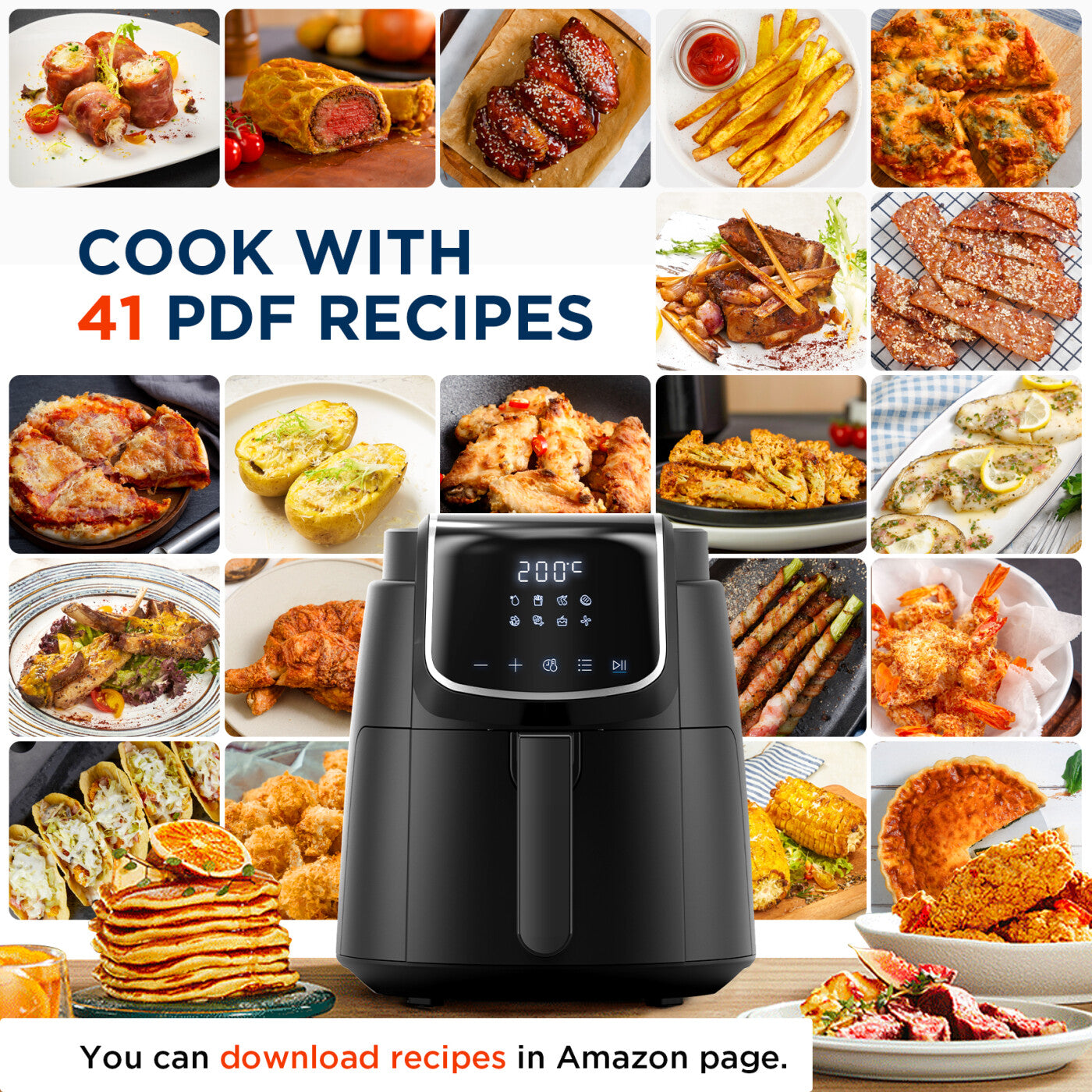 Midea Air Fryer 4L, Oil-Free Airfryer 1500W, 8 Pre-Programmed Cooking Modes, 35-200°C, Baking, Roasting, Grilling, Defrosting, Shake Alarm, 60-Minute Timer