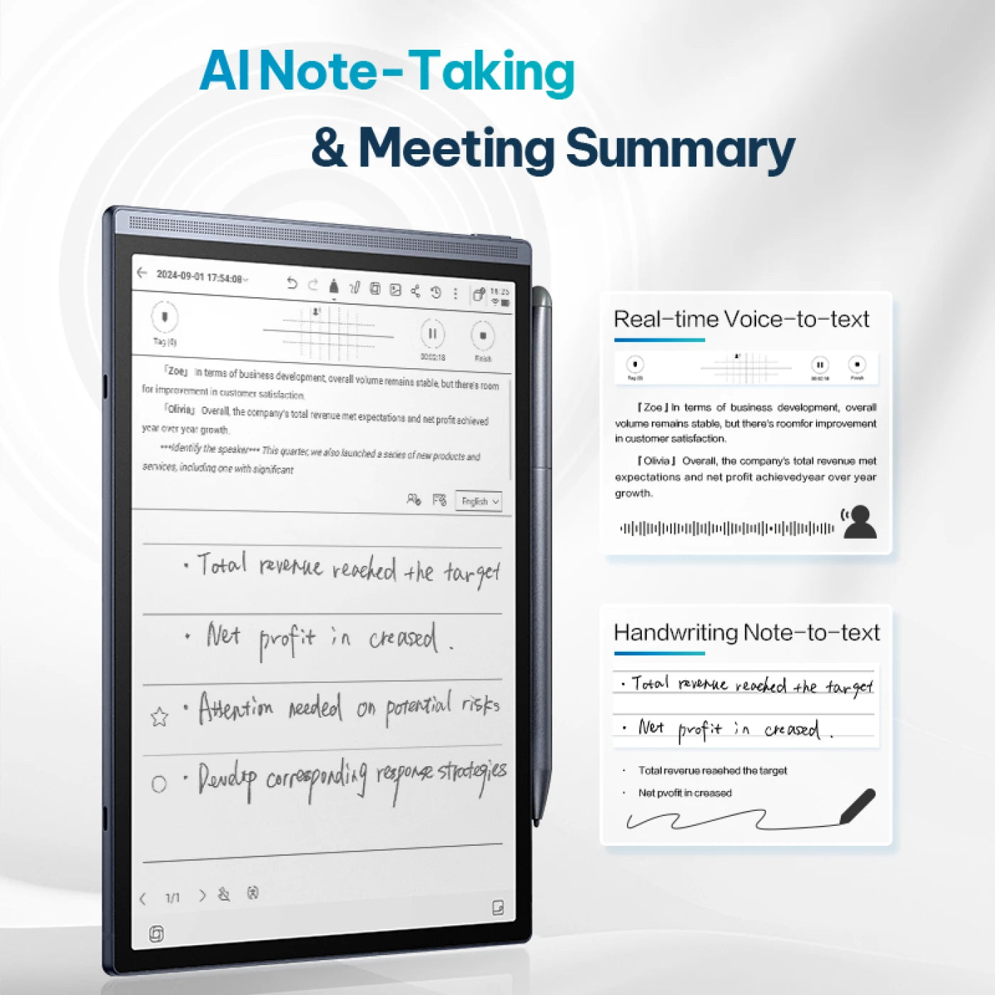 AINOTE Air 2 – 8.2" E Ink AI Note-taking Tablet with Stylus, 4096 Pressure Levels, Digital Notebook with Voice-to-Text Transcription, Multi-languages Support, Ideal for Meetings & Study
