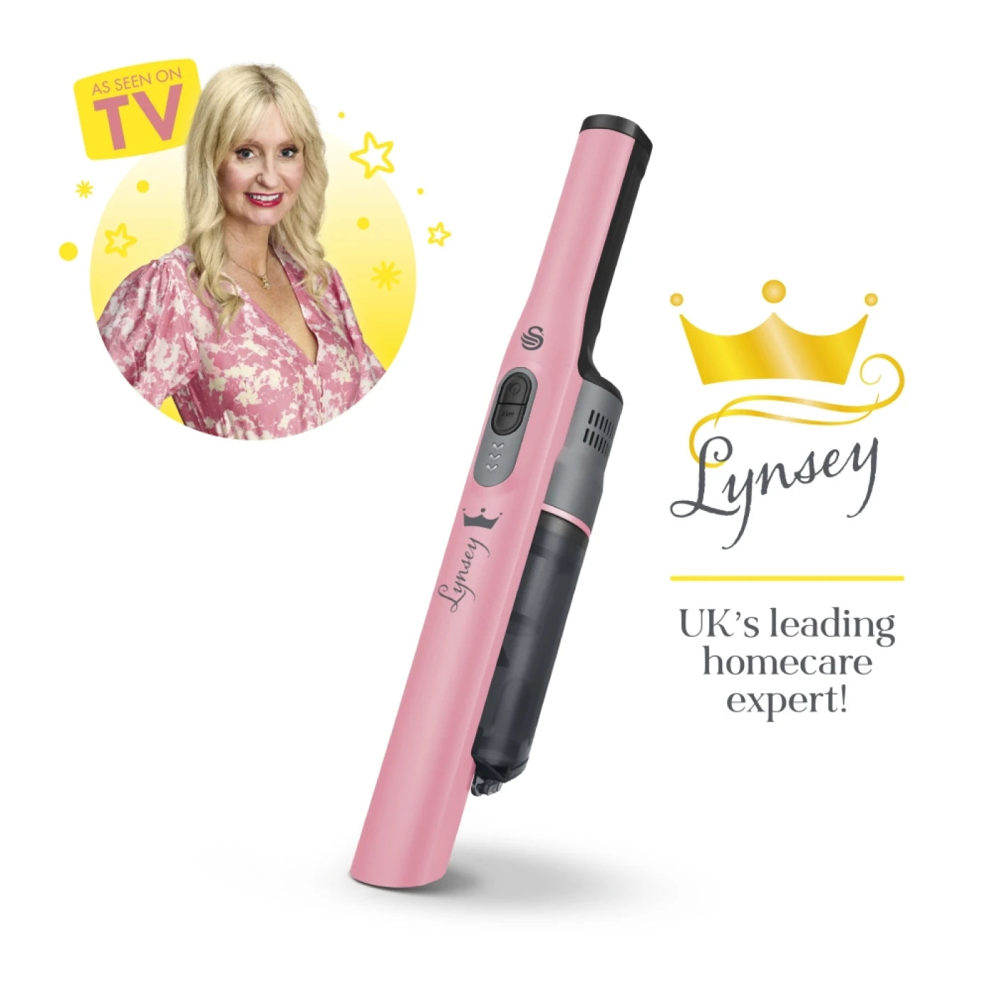 Swan SC15829QOC TV’s Queen of Clean Handheld Cordless Vacuum Cleaner, Lightweight, 2 Speed Settings, Includes 2 in 1 Nozzle, Sofa Brush, and Motorised Pet Tool, 14.8V, Pink