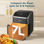 Midea Air Fryer with Visible Window 5.2L, HeatXpress Rapid Air Technology, 90% Less Oil, Energy Saving, 7-In-1 Presets, Non-Stick, Dishwasher Safe