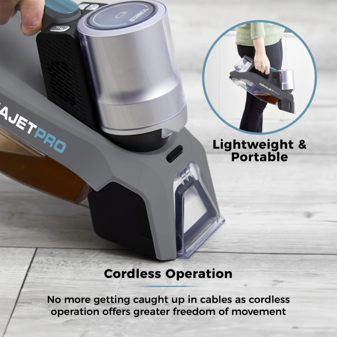 Tower T548006 AquajetPro Handy Cordless Spot Cleaner with BLDC Brushless Motor & Powerful Rotating Brush Bar, 0.3L Clean Tank, 0.4L Dirty Water Tank, 80W, Titanium & Tiffany Blue