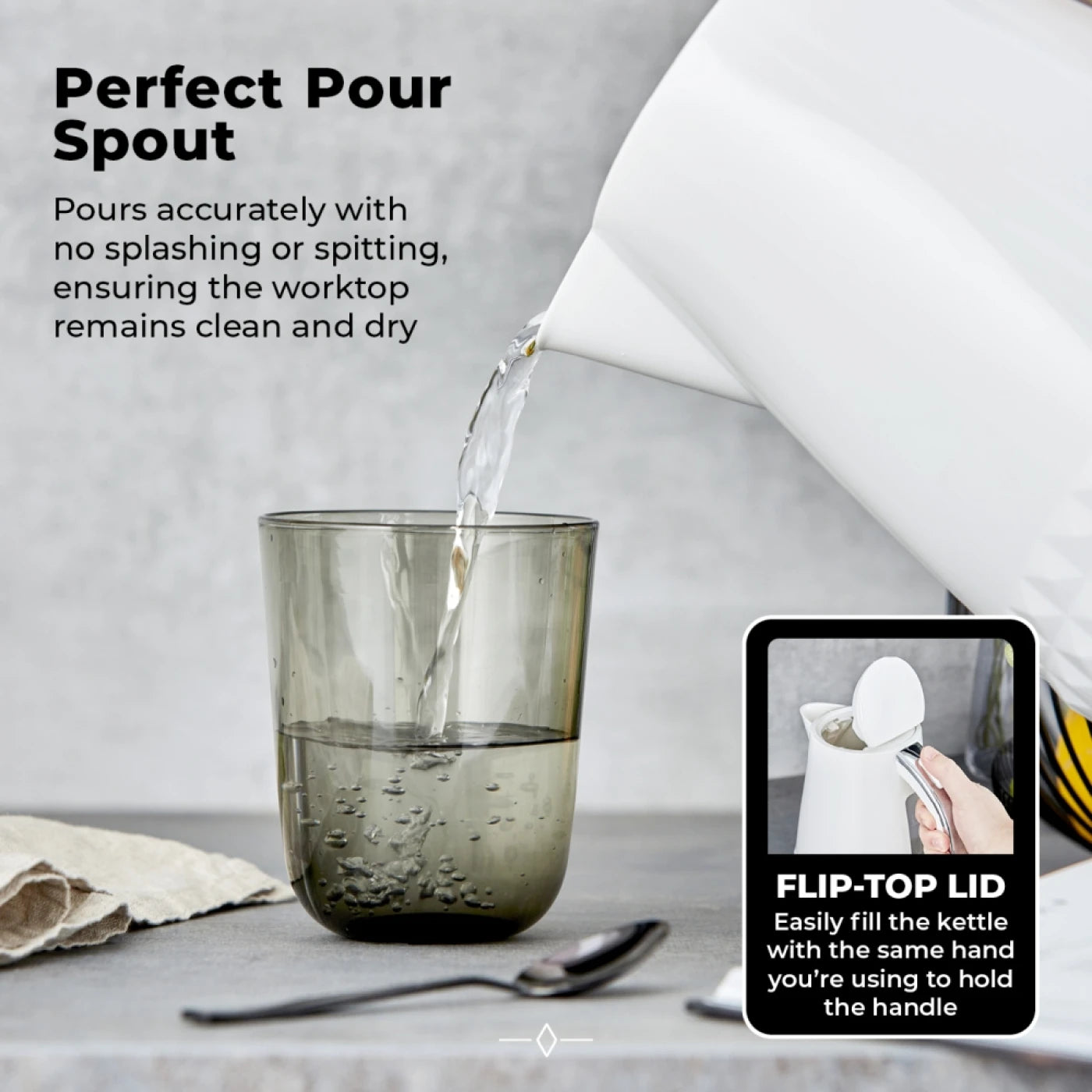 Tower T10075WHT Solitaire Kettle with 360° Swivel Base, Cord Storage, 1.5L, 3KW, White and Chrome Accents