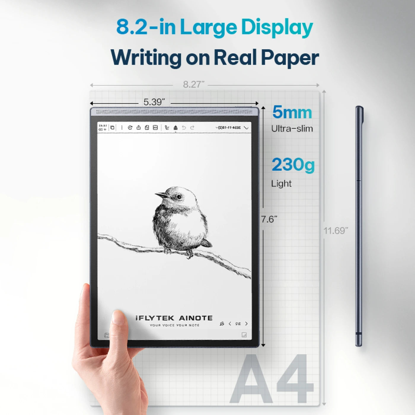 AINOTE Air 2 – 8.2" E Ink AI Note-taking Tablet with Stylus, 4096 Pressure Levels, Digital Notebook with Voice-to-Text Transcription, Multi-languages Support, Ideal for Meetings & Study