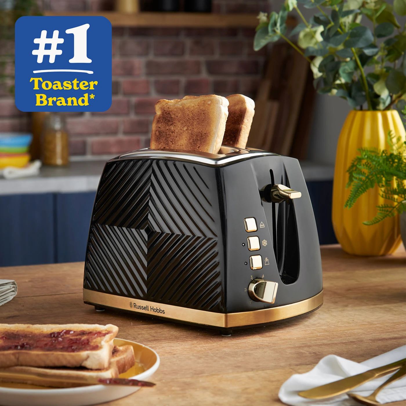 Russell Hobbs Groove 2 Slice, Black, Non Stick, Fast Heat Up, Stylish - 26390