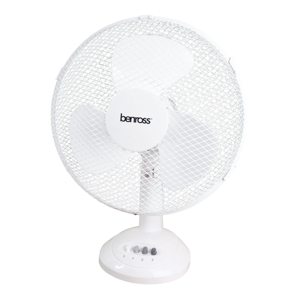Benross 12" Desk Fan - White, Airflow, Push, Button, Tilt, Motor