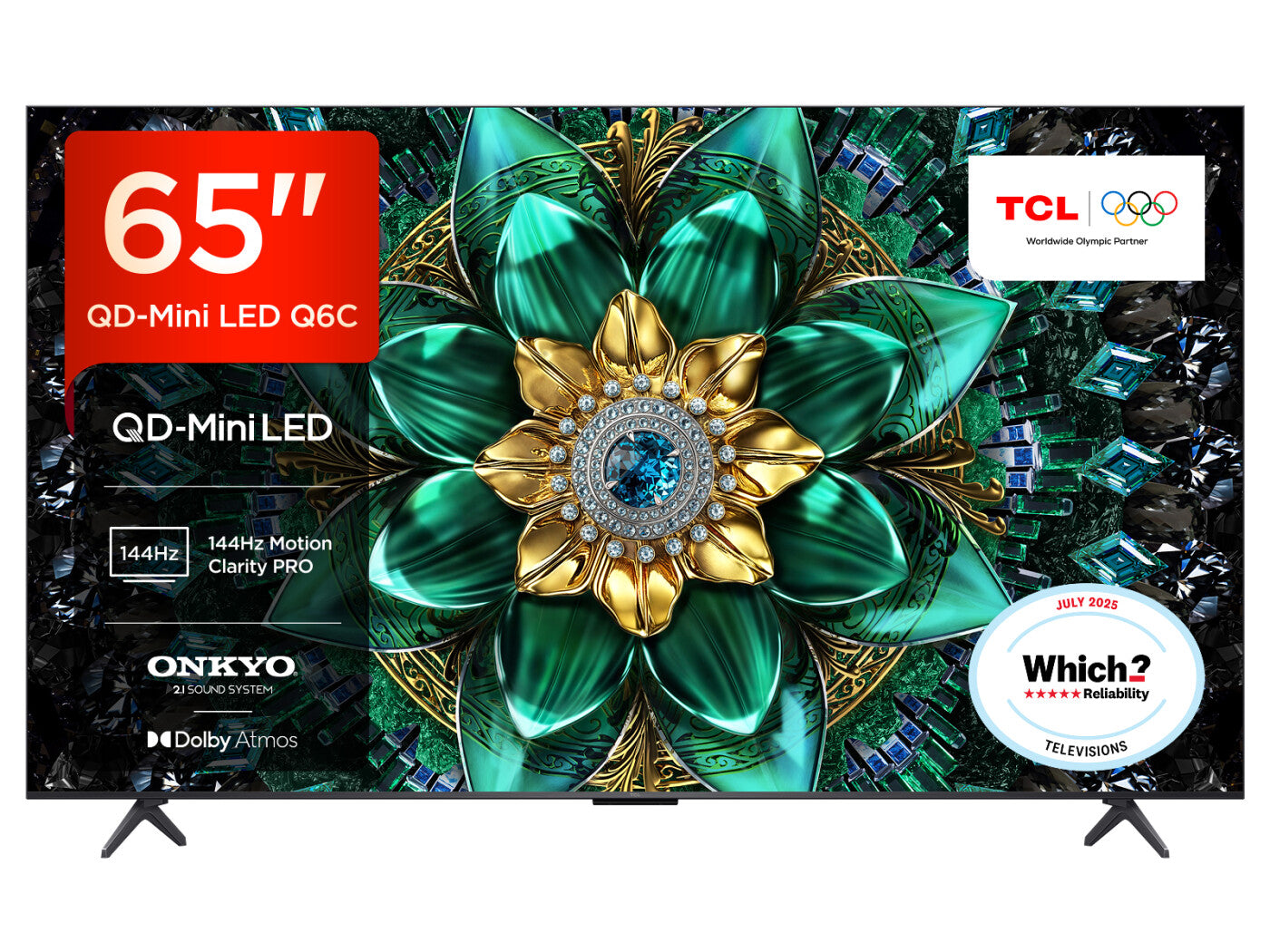 TCL 65Q6C-UK 65" QD-Mini LED TV, 4K HDR Premium 1000nits, Smart TV Powered by Google TV (Dolby Vision IQ & Atmos, Onkyo 2.1 Sound System, 144Hz Motion Clarity Pro, Game Master, 2025 New Model) [Energy Class E]