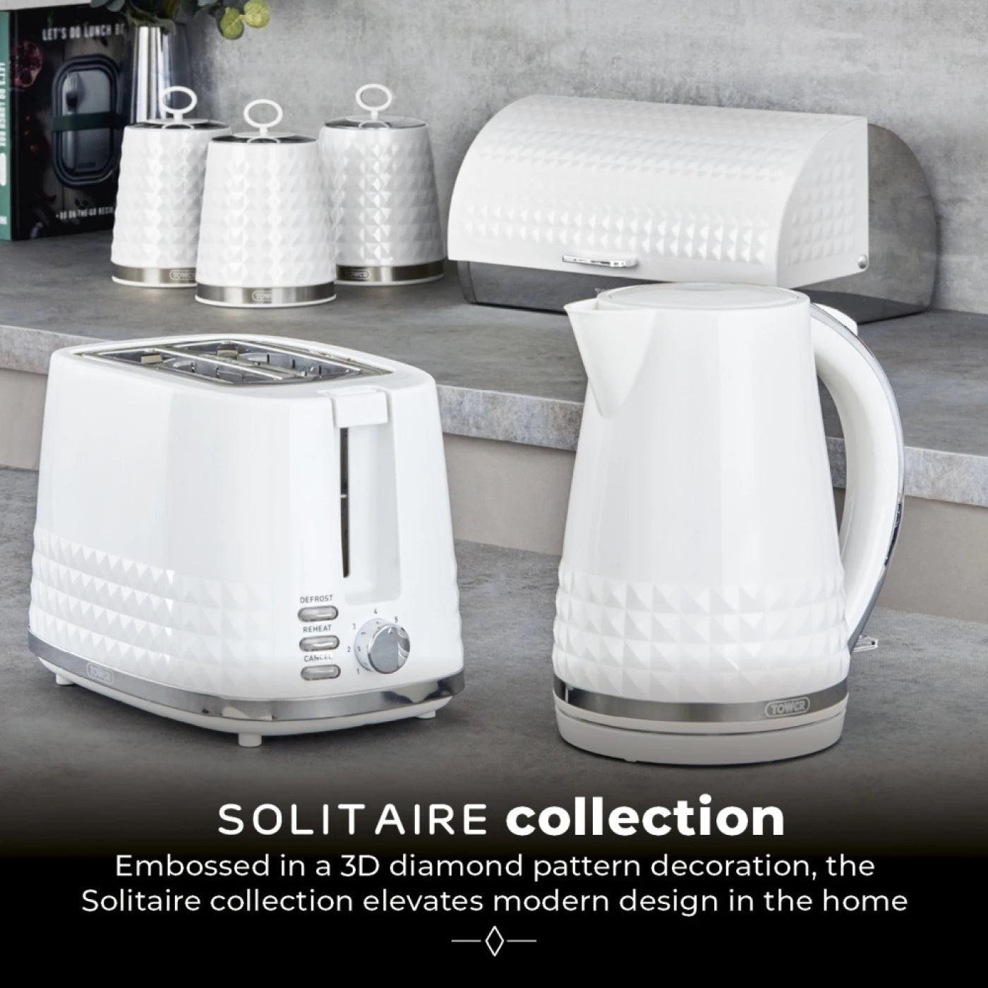 Tower T10075WHT Solitaire Kettle with 360° Swivel Base, Cord Storage, 1.5L, 3KW, White and Chrome Accents