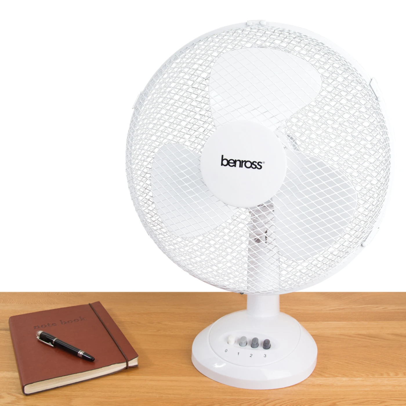 Benross 12" Desk Fan - White, Airflow, Push, Button, Tilt, Motor