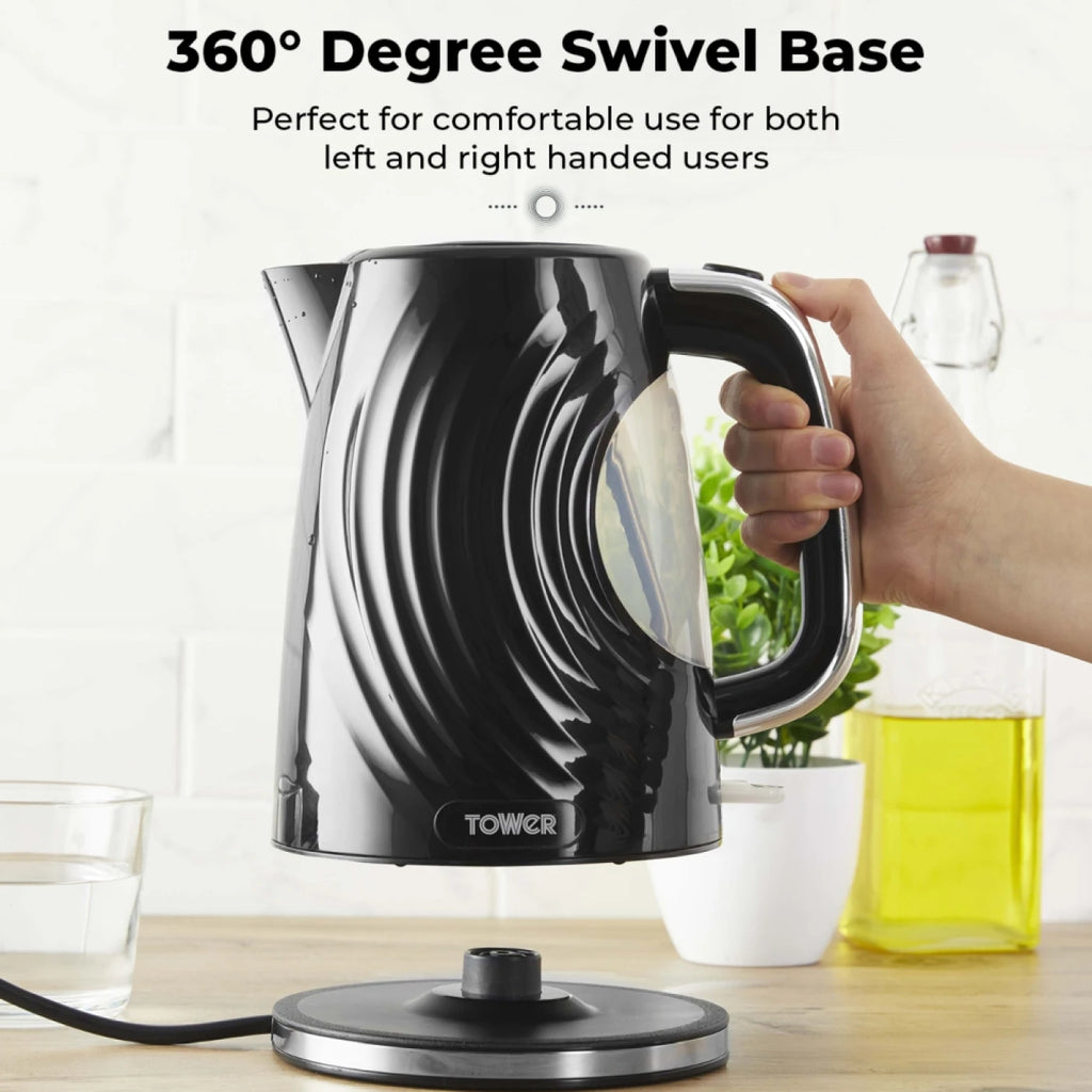 Tower T10083BLK Sonar Textured Kettle with Large Viewing Window & Blue Light, 360 Degree Base, 3000W, 1.7L