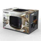 Tower T20027BLK Scandi 2 Slice Toaster with Adjustable Browning Control, Centring Function, 800W, Black