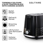 Tower T20082BLK Solitaire 2 Slice Toaster Black Chrome Accents, 850W