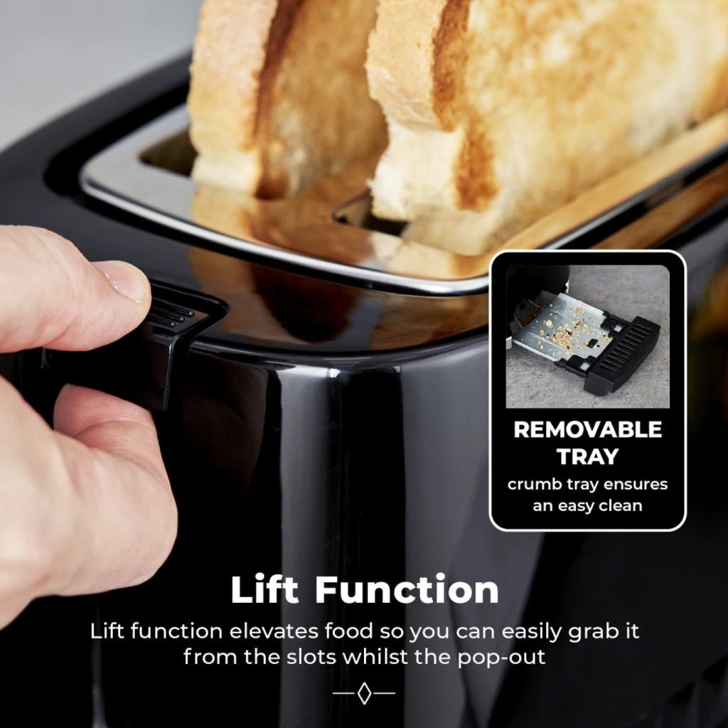 Tower T20082BLK Solitaire 2 Slice Toaster Black Chrome Accents, 850W