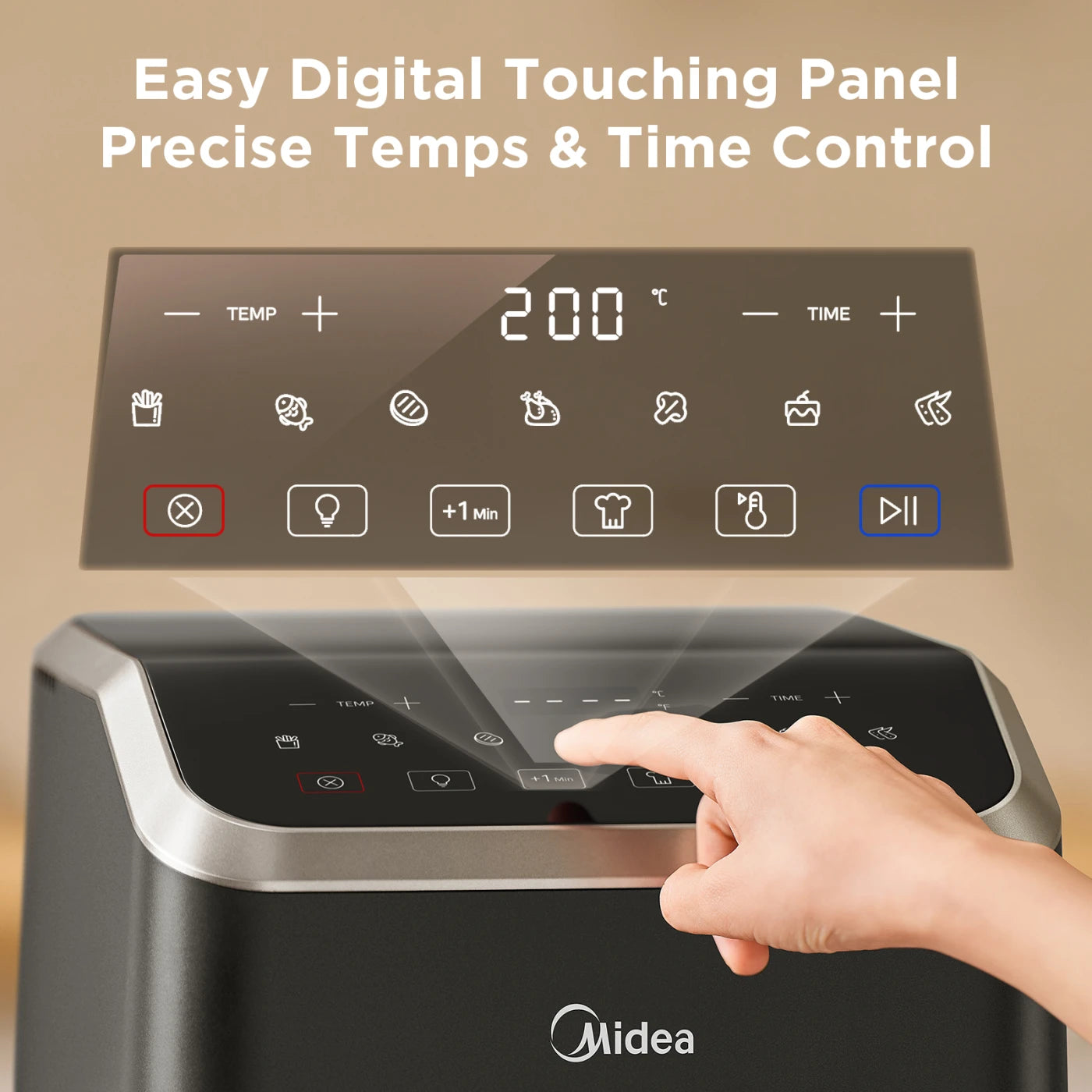 Midea Air Fryer with Visible Window 5.2L, HeatXpress Rapid Air Technology, 90% Less Oil, Energy Saving, 7-In-1 Presets, Non-Stick, Dishwasher Safe