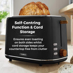 Tower T20027BLK Scandi 2 Slice Toaster with Adjustable Browning Control, Centring Function, 800W, Black