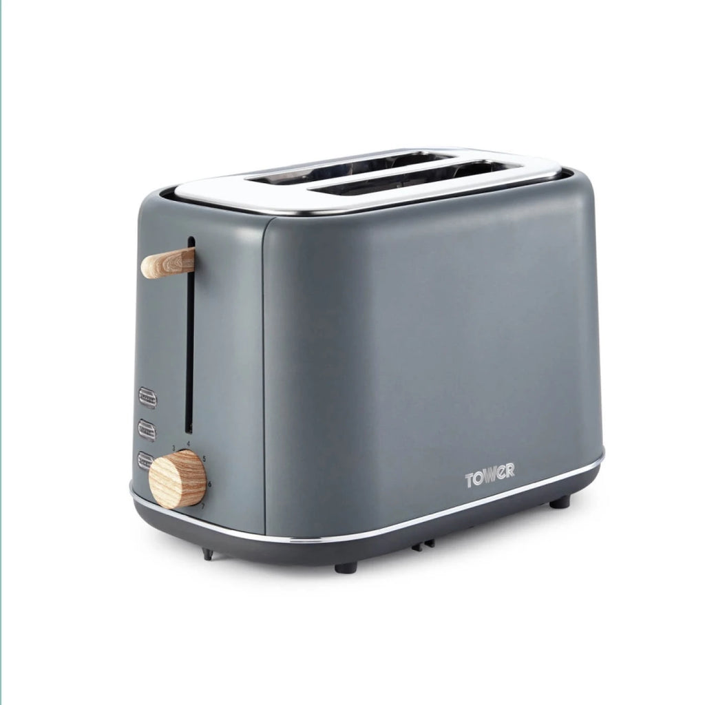 Tower T20027G Scandi 2 Slice Toaster with Adjustable Browning Control, Centring Function, 800W, Grey