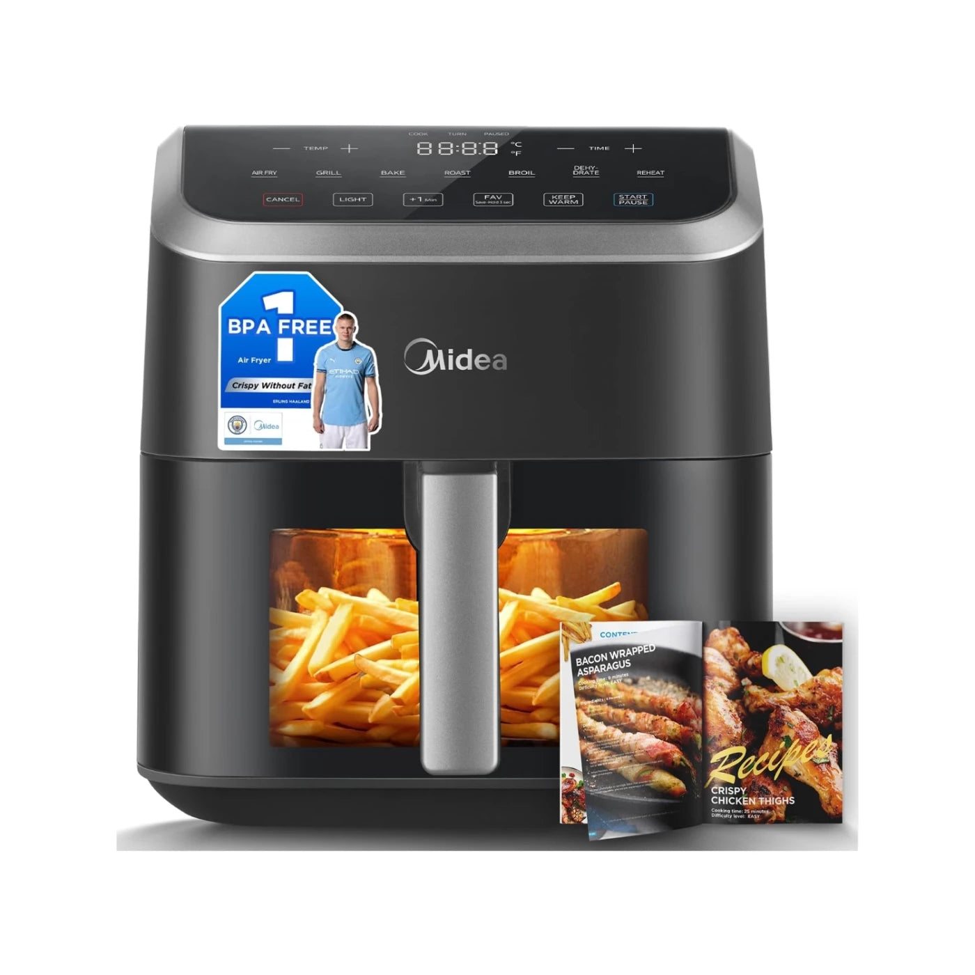Midea Air Fryer with Visible Window 5.2L, HeatXpress Rapid Air Technology, 90% Less Oil, Energy Saving, 7-In-1 Presets, Non-Stick, Dishwasher Safe