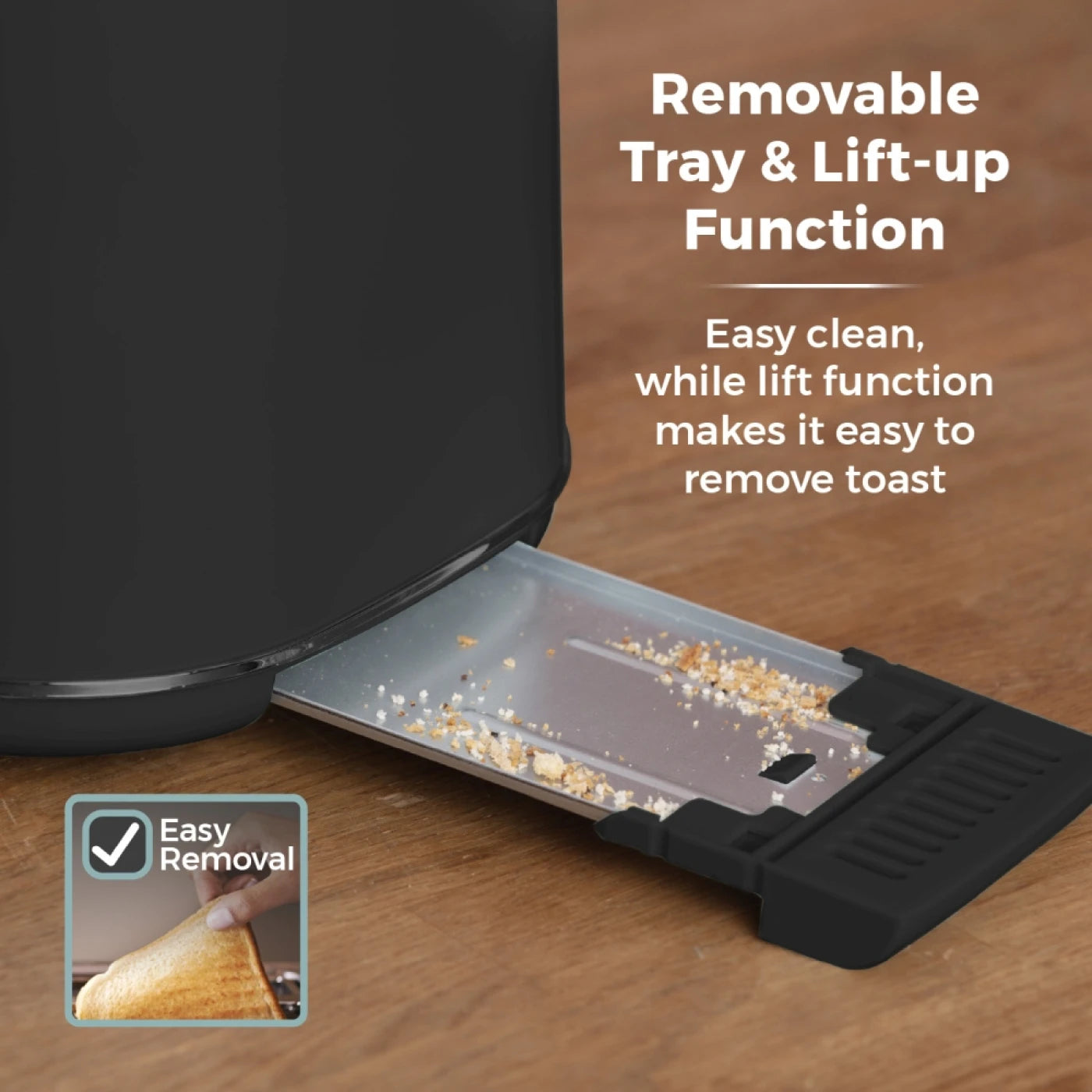 Tower T20027BLK Scandi 2 Slice Toaster with Adjustable Browning Control, Centring Function, 800W, Black