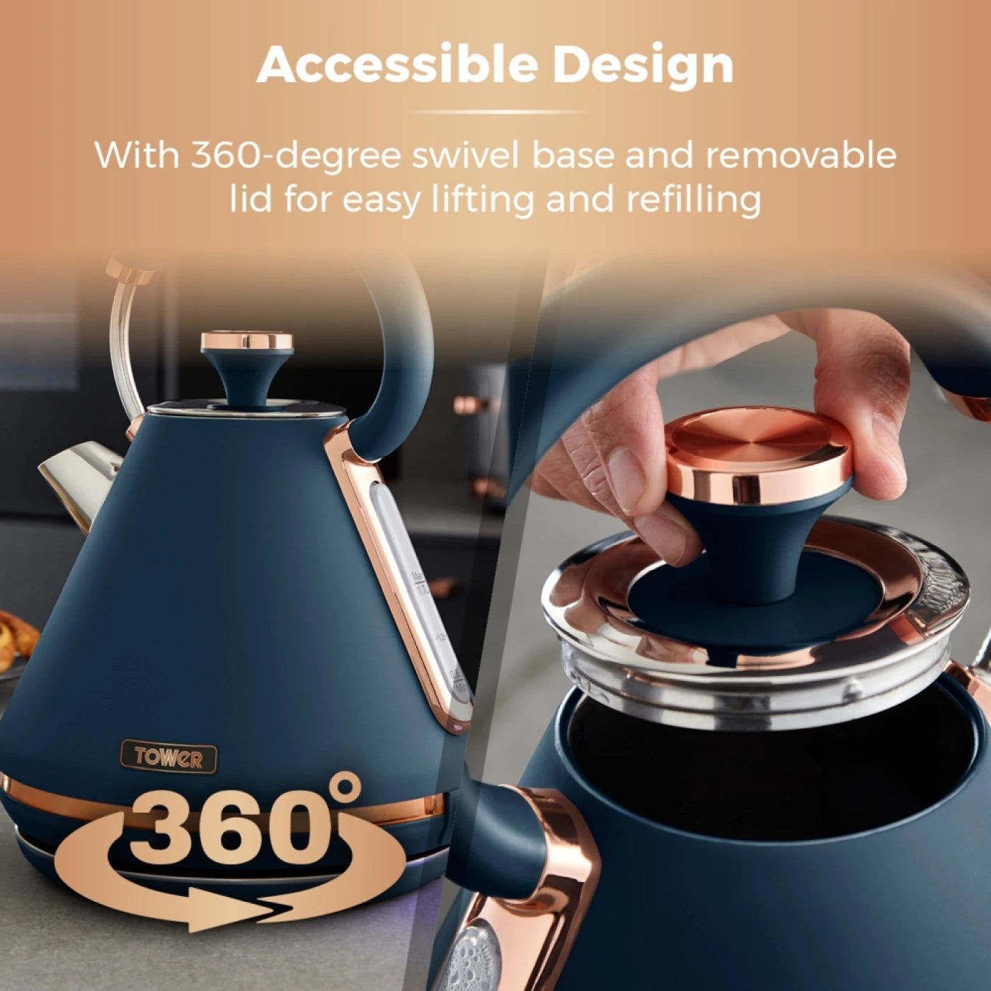 Tower T10044RG Cavaletto Pyramid Kettle with Fast Boil, Detachable Filter, 1.7L, 3000W