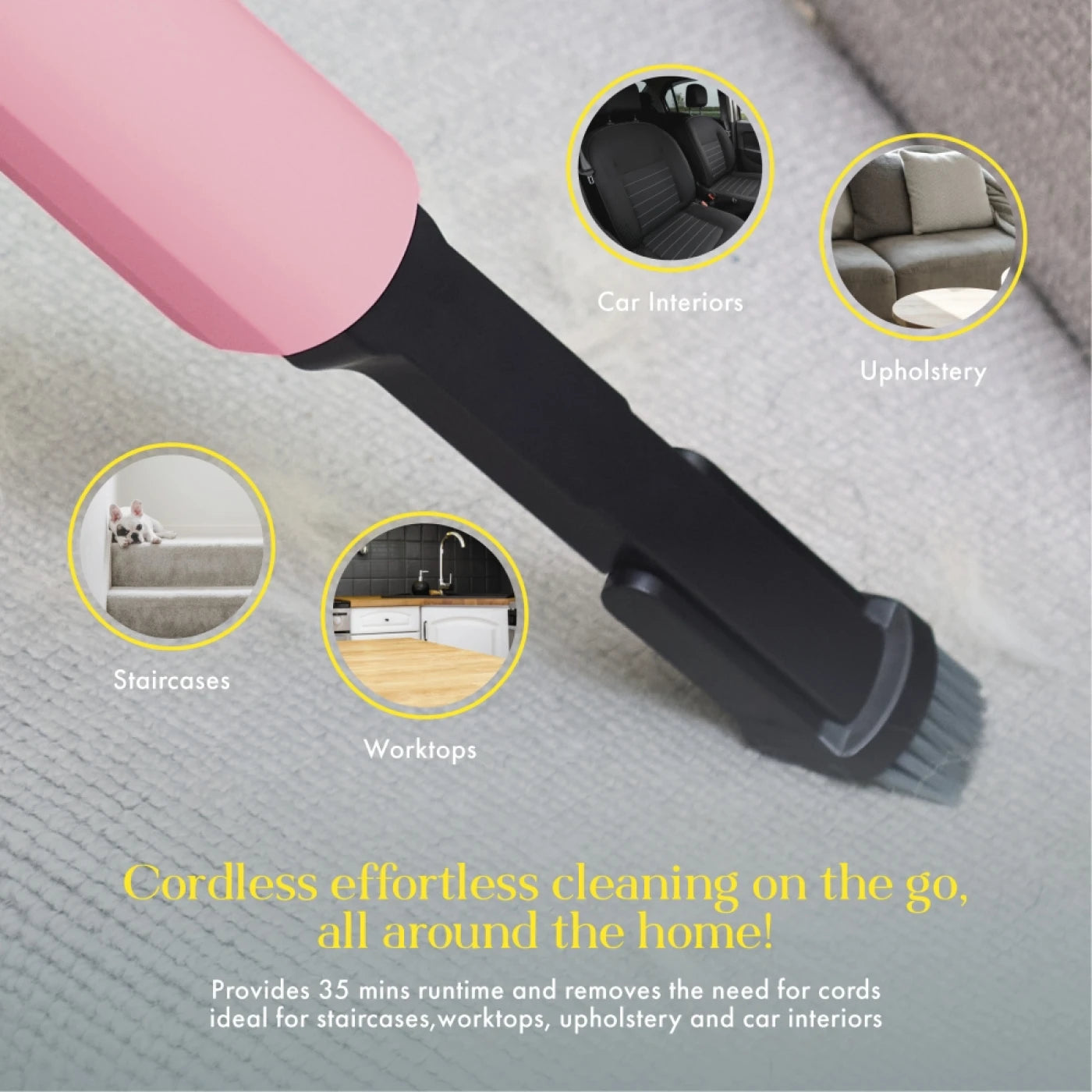 Swan SC15829QOC TV’s Queen of Clean Handheld Cordless Vacuum Cleaner, Lightweight, 2 Speed Settings, Includes 2 in 1 Nozzle, Sofa Brush, and Motorised Pet Tool, 14.8V, Pink