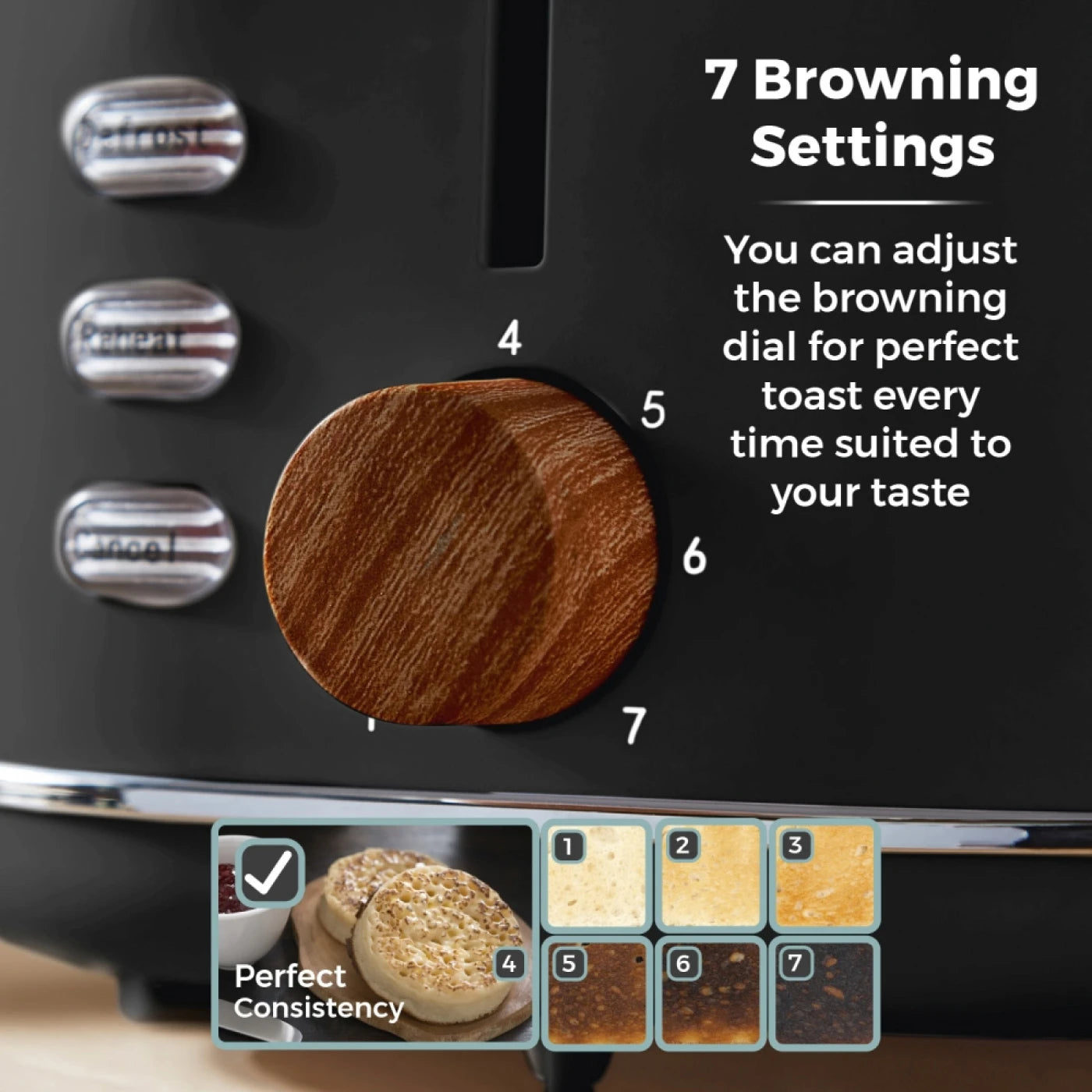 Tower T20027BLK Scandi 2 Slice Toaster with Adjustable Browning Control, Centring Function, 800W, Black