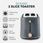 Tower T20027G Scandi 2 Slice Toaster with Adjustable Browning Control, Centring Function, 800W, Grey