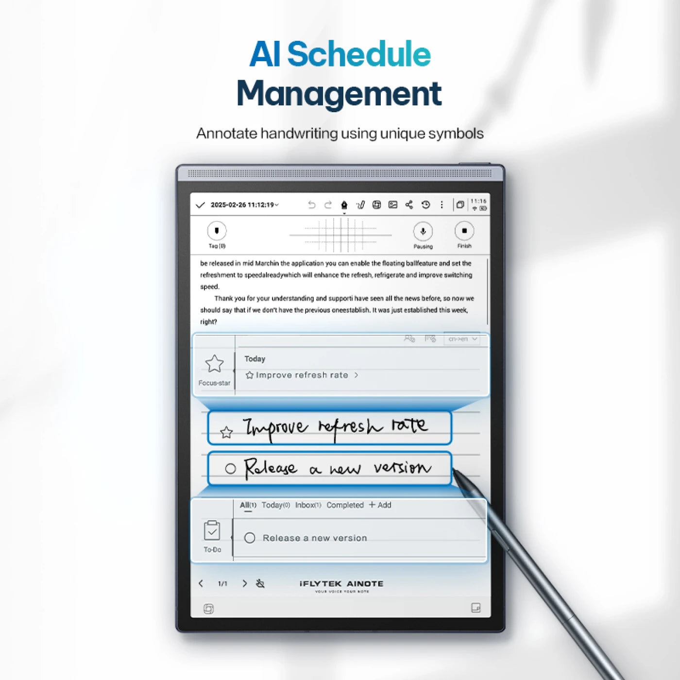 AINOTE Air 2 – 8.2" E Ink AI Note-taking Tablet with Stylus, 4096 Pressure Levels, Digital Notebook with Voice-to-Text Transcription, Multi-languages Support, Ideal for Meetings & Study