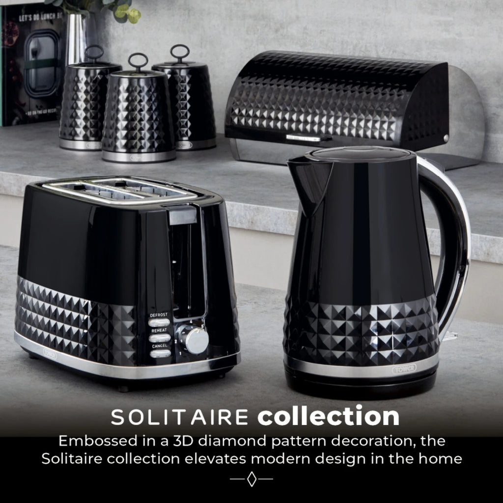 Tower T20082BLK Solitaire 2 Slice Toaster Black Chrome Accents, 850W