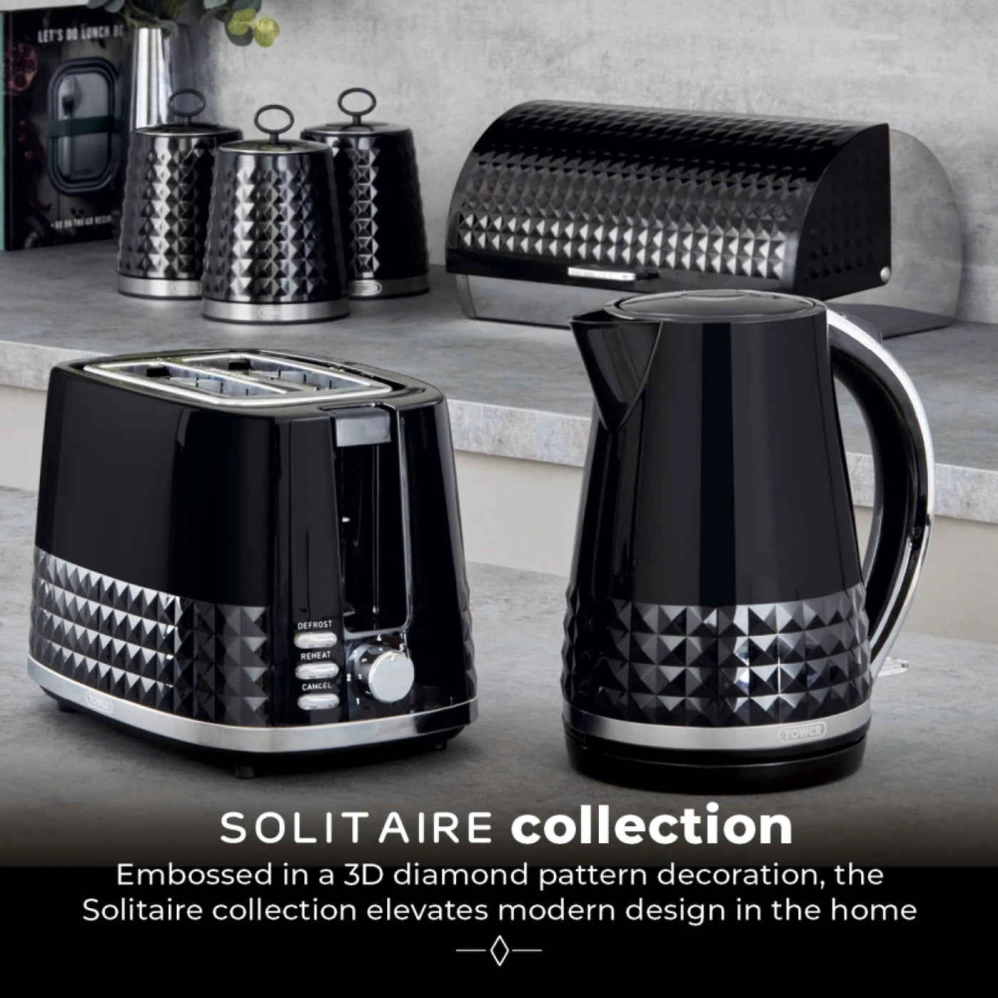 Tower T20082BLK Solitaire 2 Slice Toaster Black Chrome Accents, 850W