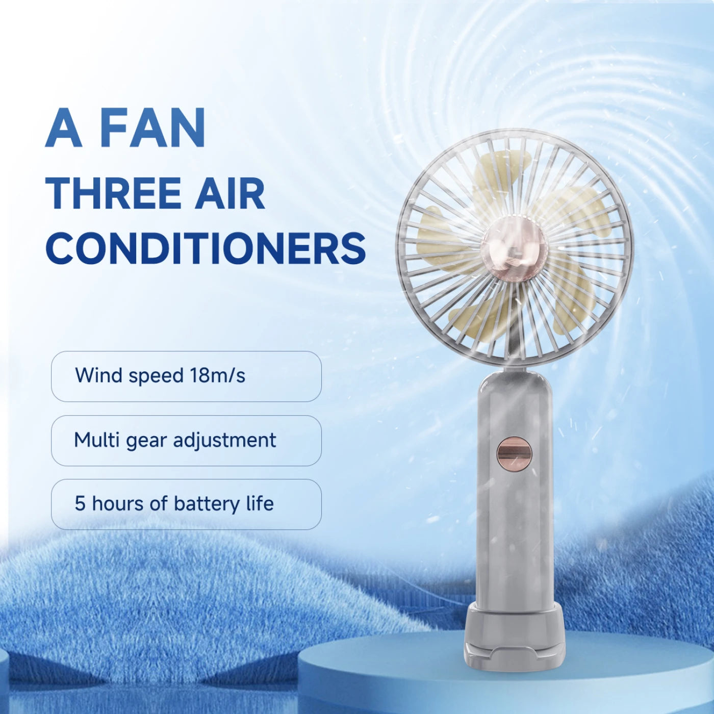 Handheld Fan with Phone Holder, Grey, Mini Hand Fan Silent, Small Desk Fan Folding, Battery Operated Fans