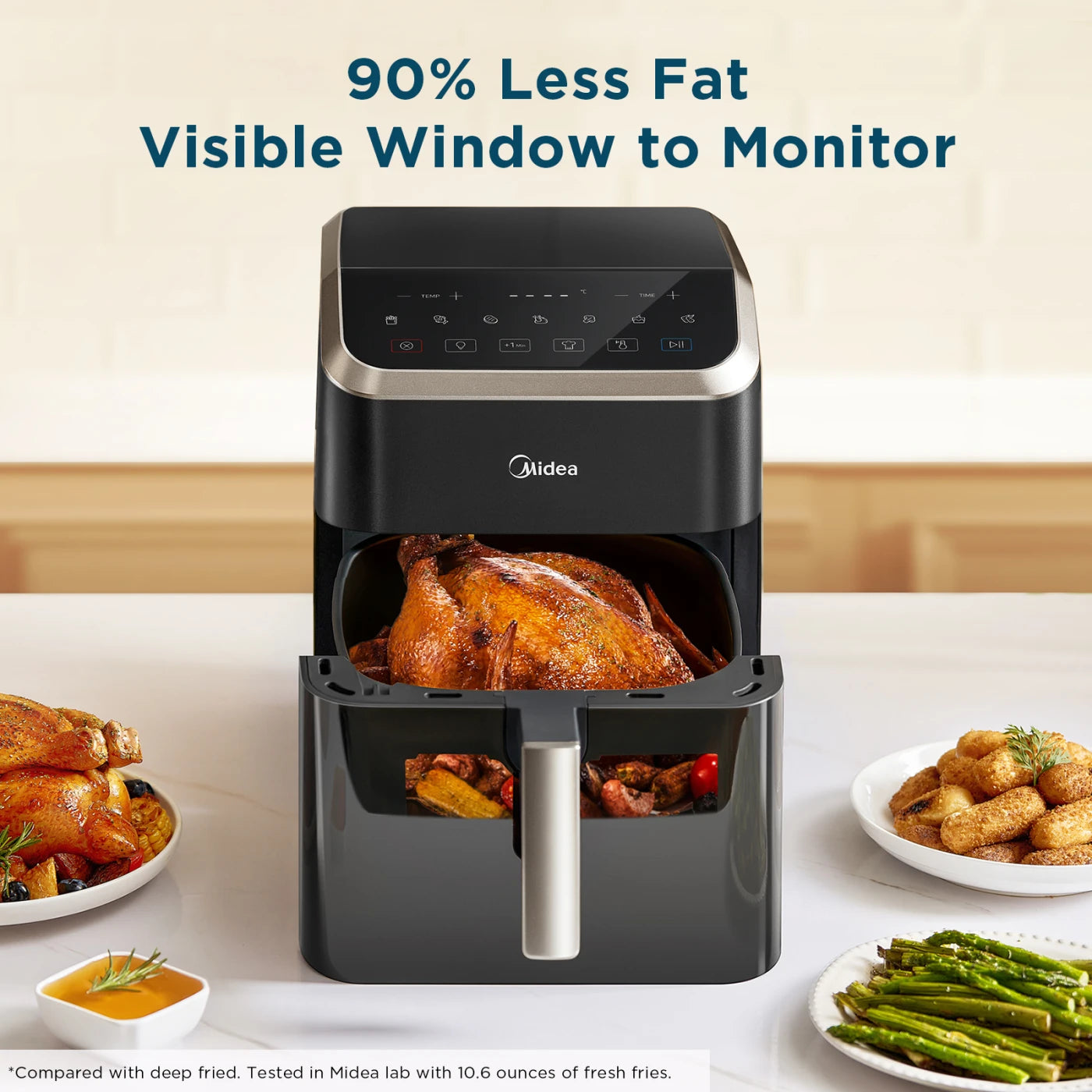 Midea Air Fryer with Visible Window 5.2L, HeatXpress Rapid Air Technology, 90% Less Oil, Energy Saving, 7-In-1 Presets, Non-Stick, Dishwasher Safe