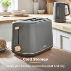 Tower T20027G Scandi 2 Slice Toaster with Adjustable Browning Control, Centring Function, 800W, Grey
