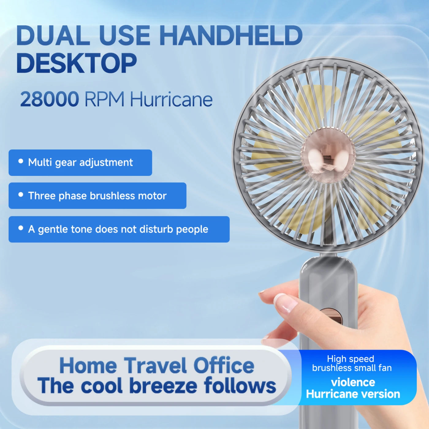 Handheld Fan with Phone Holder, Grey, Mini Hand Fan Silent, Small Desk Fan Folding, Battery Operated Fans