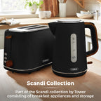 Tower T20027BLK Scandi 2 Slice Toaster with Adjustable Browning Control, Centring Function, 800W, Black