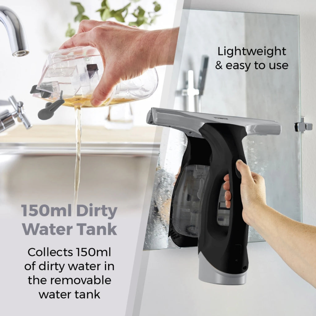 Tower T131001PL Cordless Window Vac Cleaner with Rechargeable Battery, 150ml Water Tank, 20W, Platinum