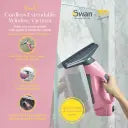 Swan x Lynsey SC59010QOC Rechargeable Cordless Window Vacuum Cleaner with Extension Pole, 35 Mins Runtime, Includes Spray Bottle with Cloth Holder / 2x Washable Microfiber Cloth, Pink