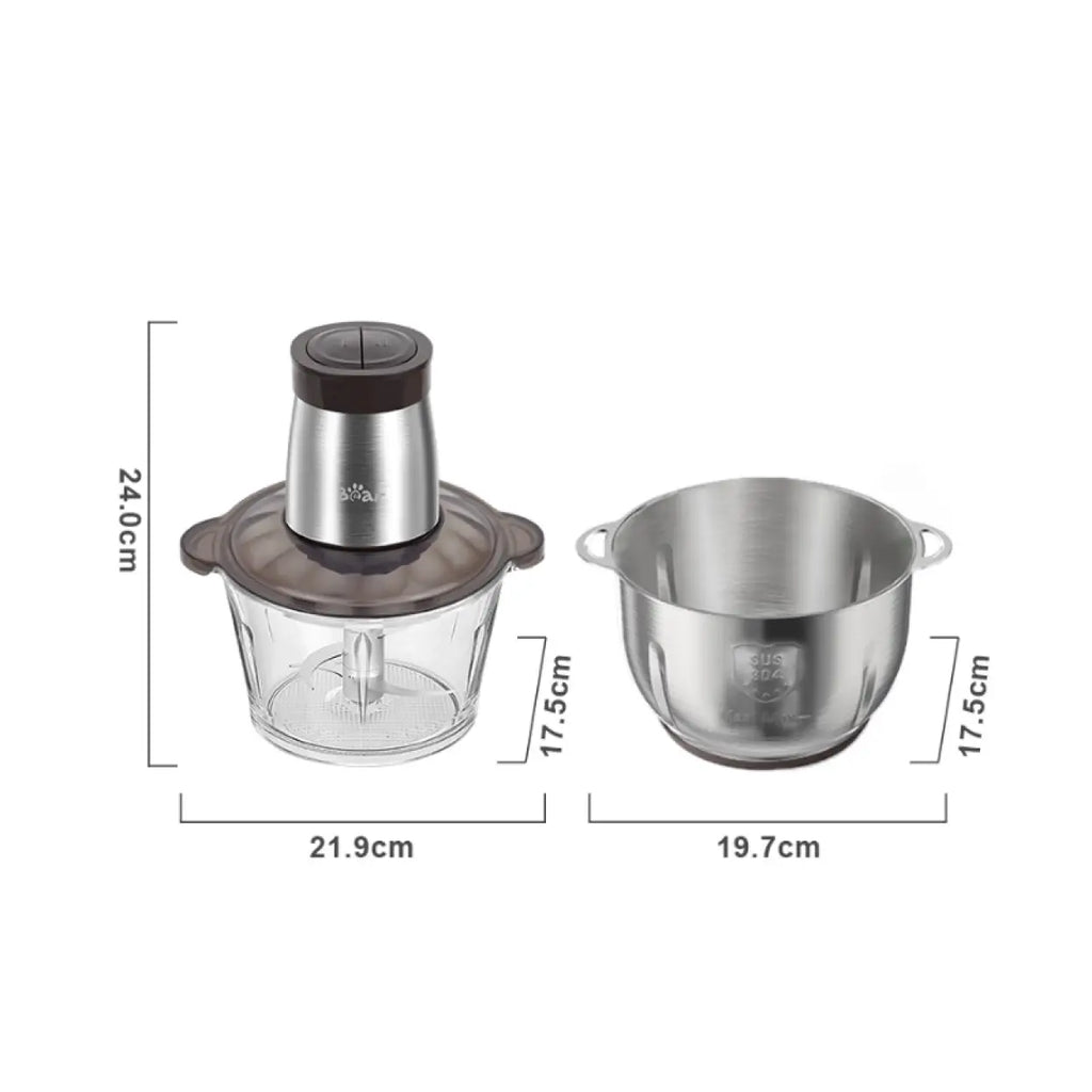 Bear 1.8L Single Cup, 300W Electric Food Processors & Chopper with Glass Container and 304 Stainless Steel Container, 2 Speed Settings, 4 Stainless Steel Blades for Chopping Meat, Baby Food, Fruit, Vegetable