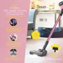 Swan SC15827QOC TV’s Queen of Clean Cordless Anti-Tangle Vacuum Cleaner with 2 Speed Control, and Rechargeable Battery, Includes 2-in-1 Crevice Tool, Long Nozzle, Pet Tool, and Wall Mount Kit 22.2V, Pink