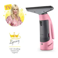 Swan x Lynsey SC59010QOC Rechargeable Cordless Window Vacuum Cleaner with Extension Pole, 35 Mins Runtime, Includes Spray Bottle with Cloth Holder / 2x Washable Microfiber Cloth, Pink