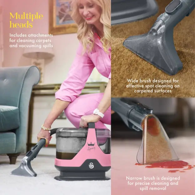 Swan SC18411QOC TV’s Queen of Clean Spot Cleaner with Auto-Stopping Function, Flexible Hose, and Interchangeable Heads, 600W, Pink