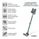 Tower T513011PETS VL80 Cordless 3-in-1 Pole Vacuum Cleaner with Flexi Pole, HEPA 12 Filter & Anti-Tangle Floor Head, 1L Dust Tank, 29.6V Li-ion, Ocean Teal