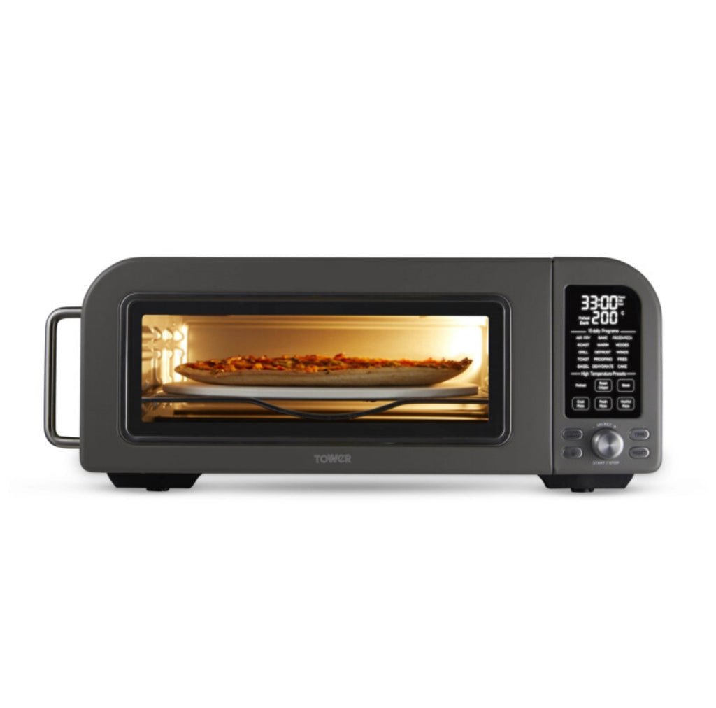 Tower T17141 Elite Pizza Oven with 5 High Temperature Programs, 15 Cooking Functions, Turbo Crisper, 18L, 2000W, Grey & Chrome