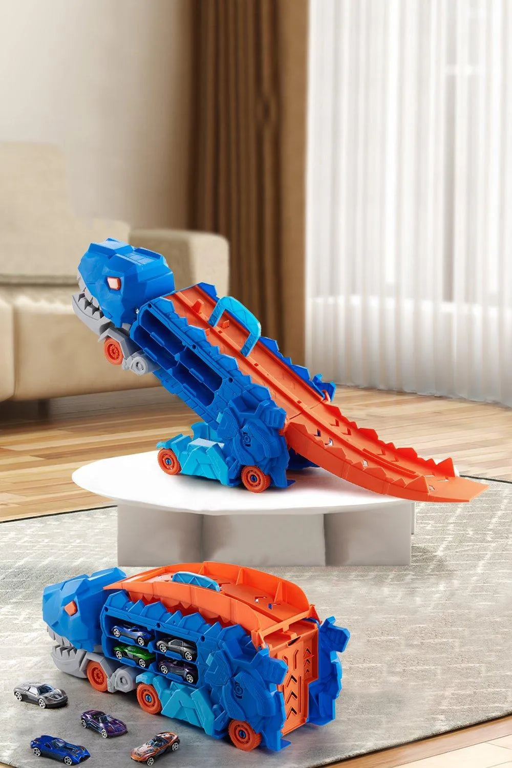 Dinosaur Toy Truck Set with 8 Mini Racing Cars
