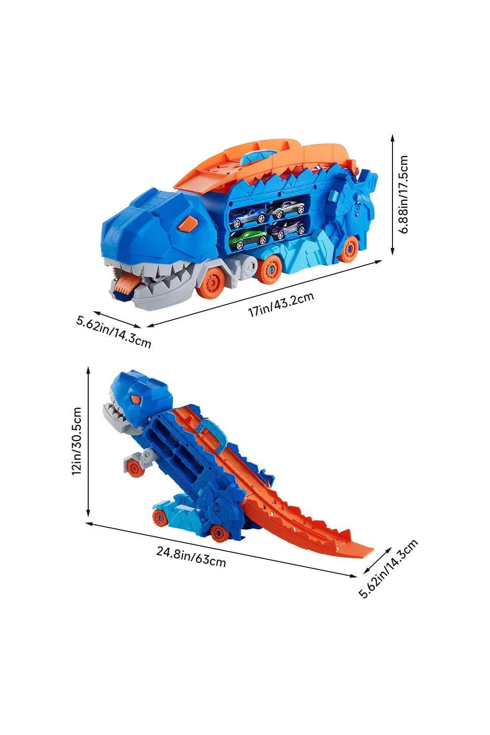 Dinosaur Toy Truck Set with 8 Mini Racing Cars