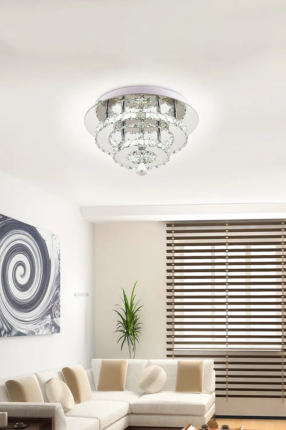 Crystal Double-Layer Round LED Ceiling Light Cool White