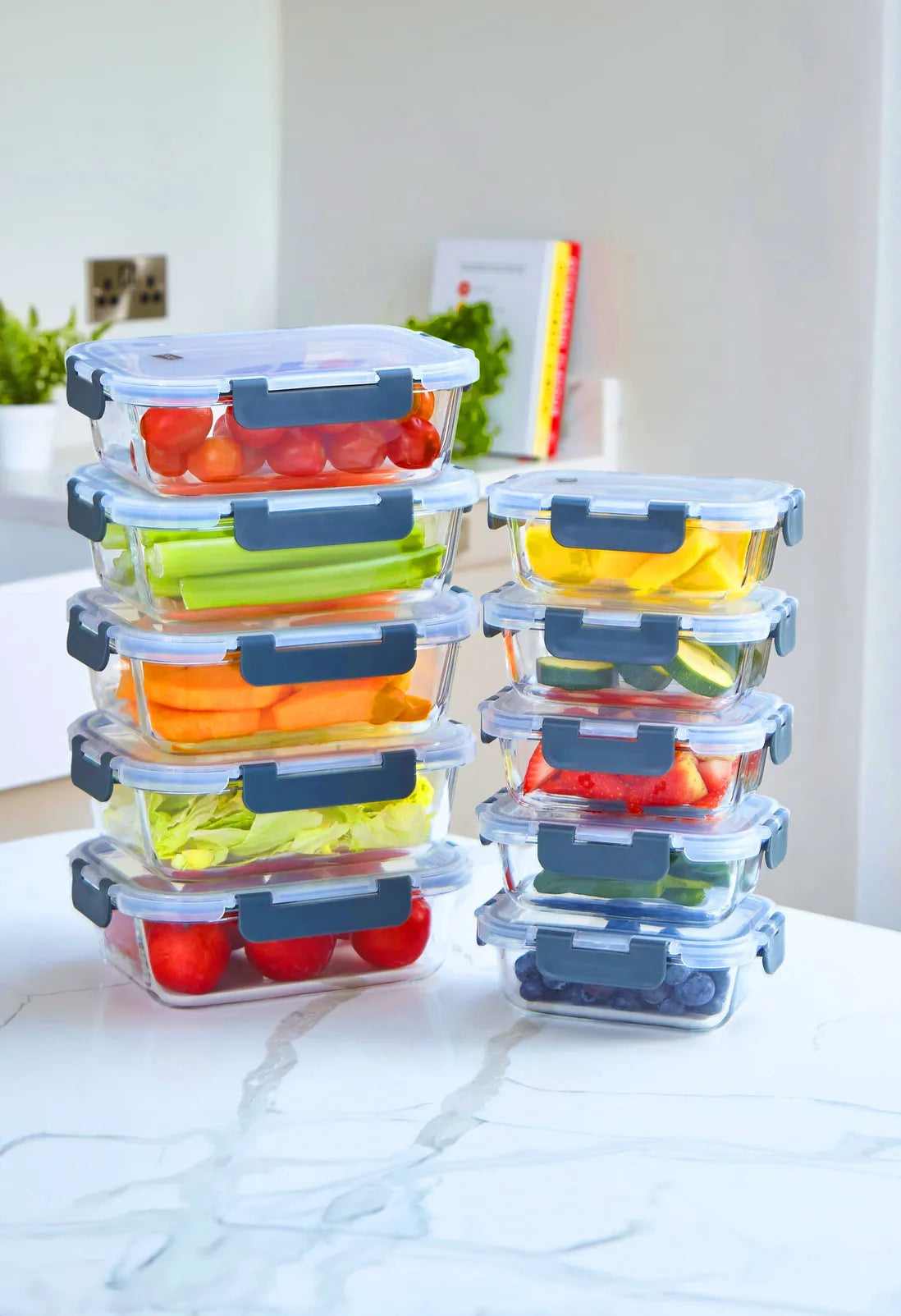 10 Glass Containers & 10 Lids Food Storage Set – 10 Piece