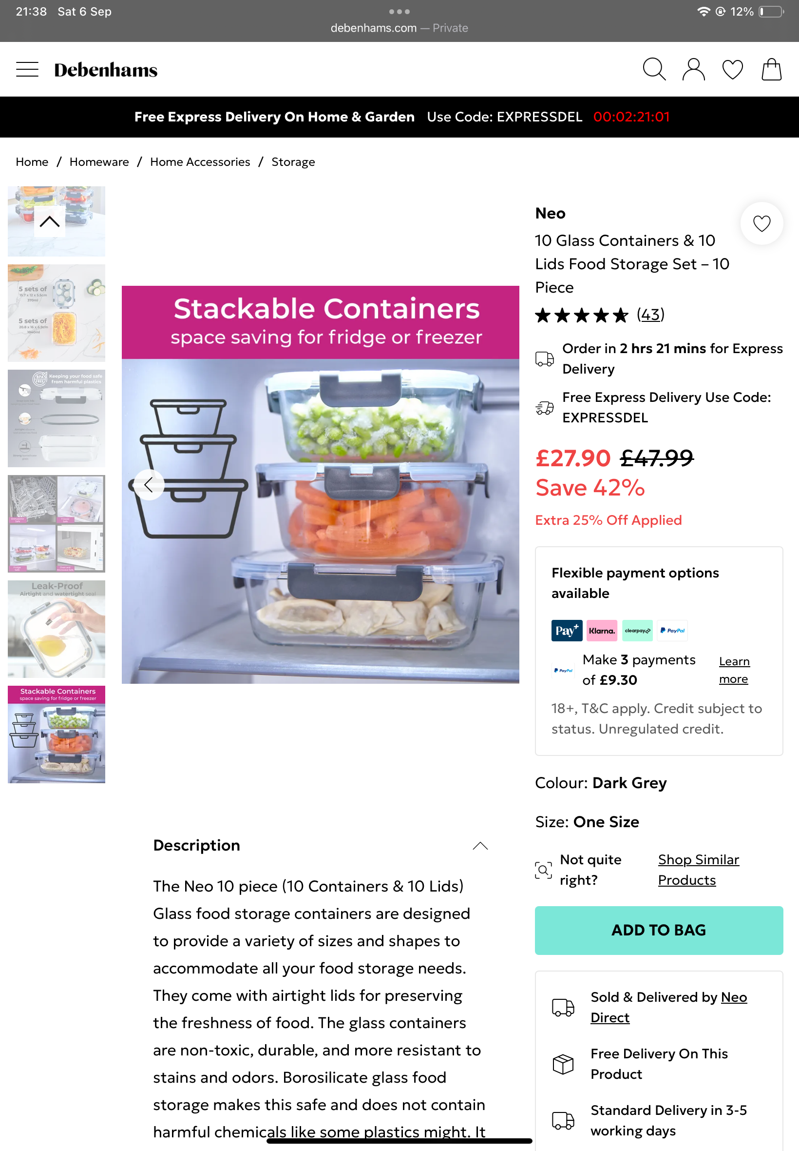 10 Glass Containers & 10 Lids Food Storage Set – 10 Piece