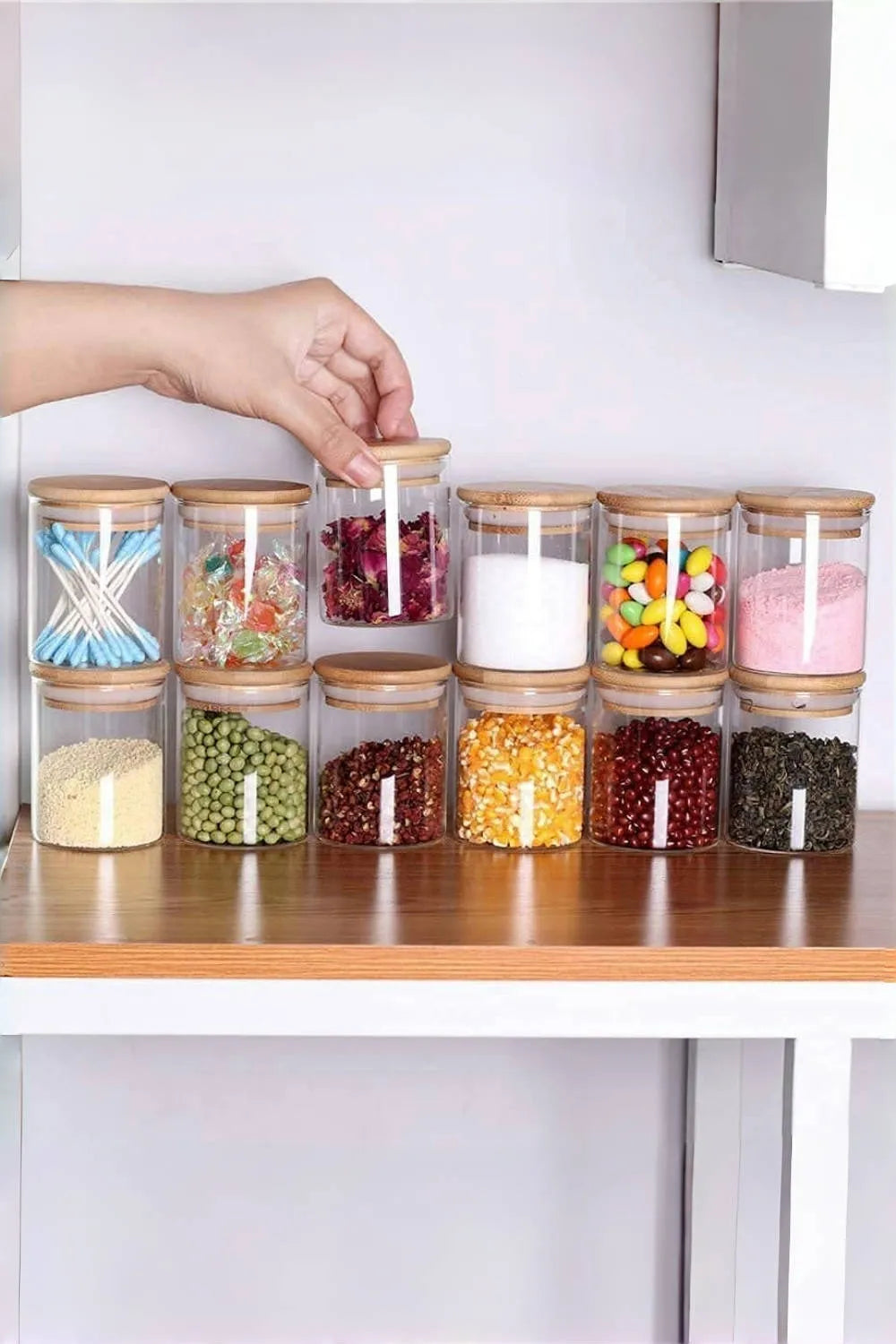 12Pcs Glass Airtight Storage Jar Spice Canisters Set with Bamboo Sealed Lids