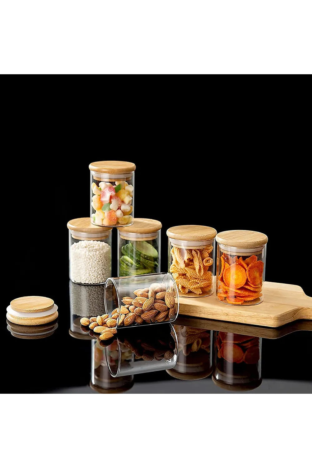12Pcs Glass Airtight Storage Jar Spice Canisters Set with Bamboo Sealed Lids